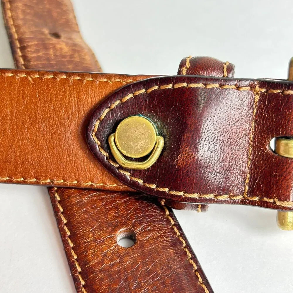 The Bridge Men's Brown Leather Vintage Luxury Italian Brass Buckle Belt Size 44